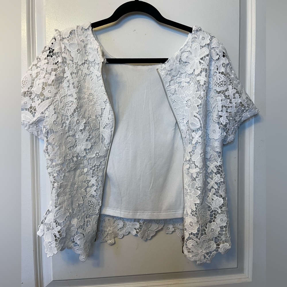 Available by. Angela Fashion White Lace Women's Top - Picture 3 of 6